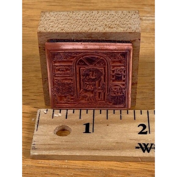 Delafield Stamp Company #E431 Wood Mounted Rubber Stamp Front Porch Door Cat - Picture 6 of 7